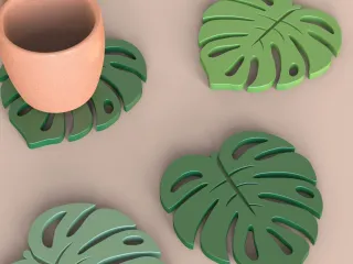 龟背竹叶杯垫套装，3D 热带风可打印 STL 文件，