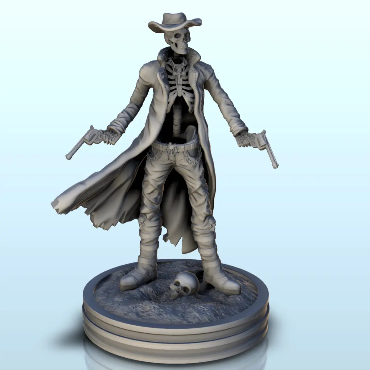 Skeleton cowboy with skull and two revolvers (10) - Old West