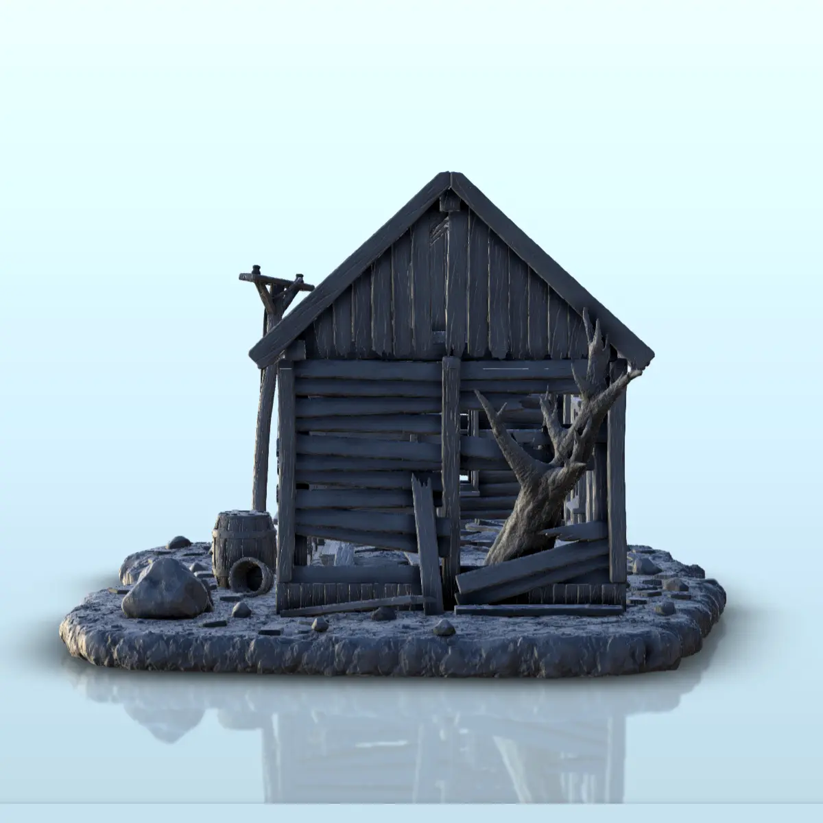 Abandoned house with tree trunk - Terrain scenery West Old