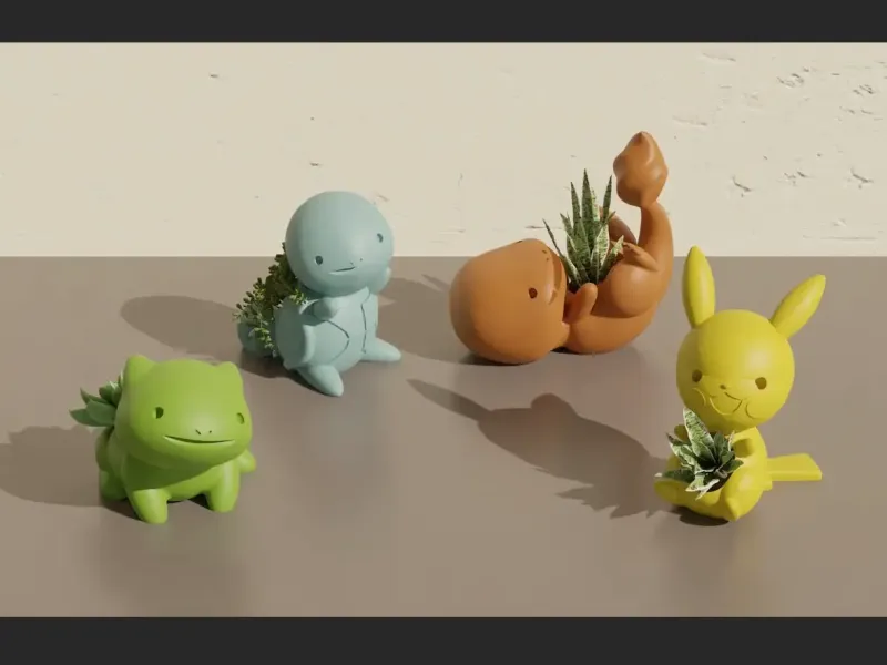 Cute Pokemon Pot Plants - Pikachu, Bulbasaur, Charmander, Sq