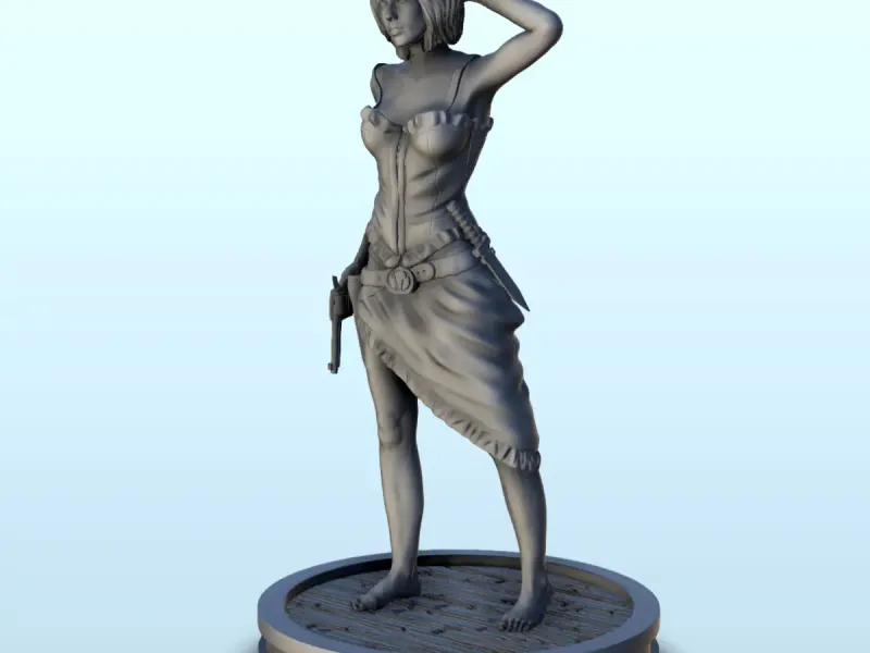 Woman in dress with short hair and revolver (20) - Old West