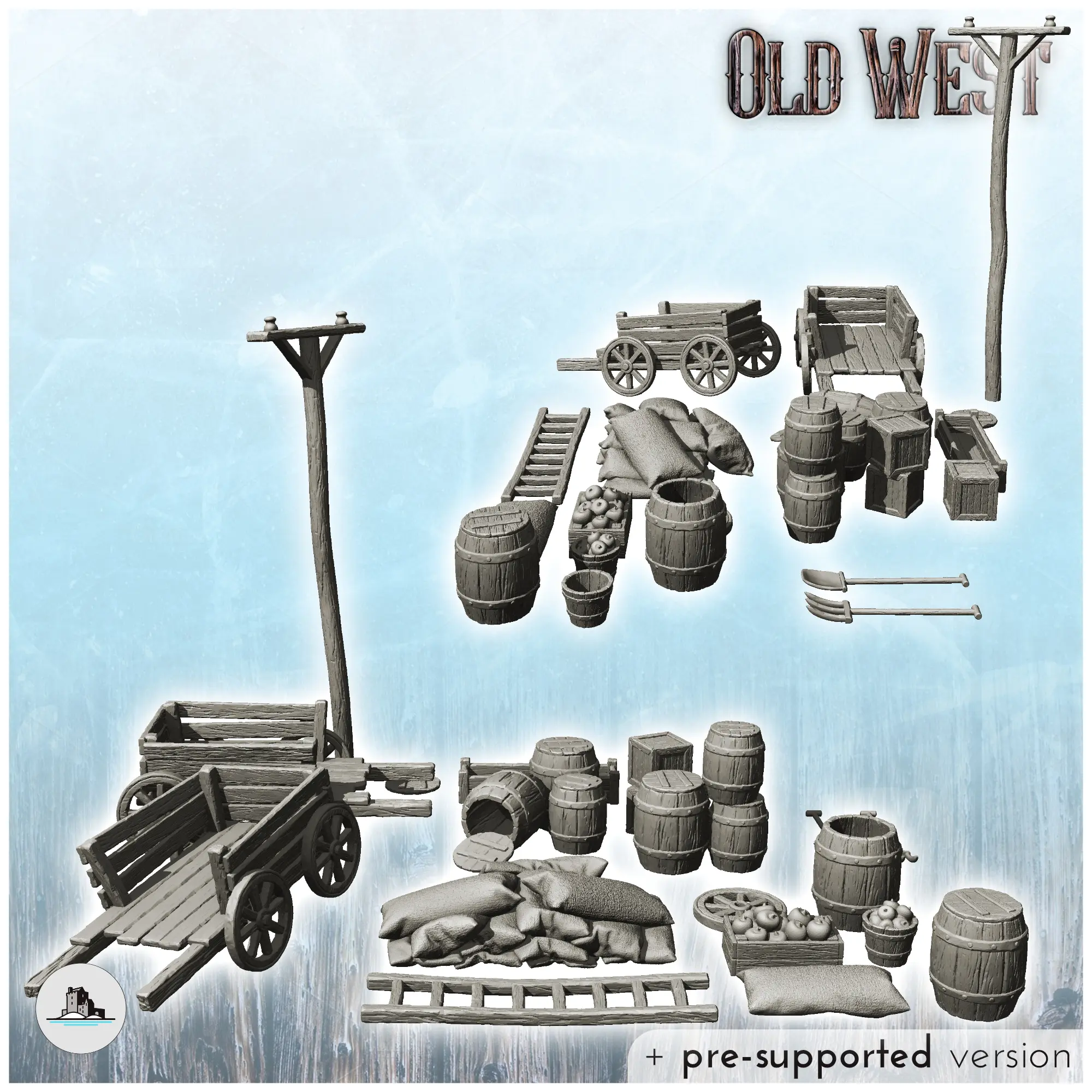 Set of modern and western outdoor accessories with carts
