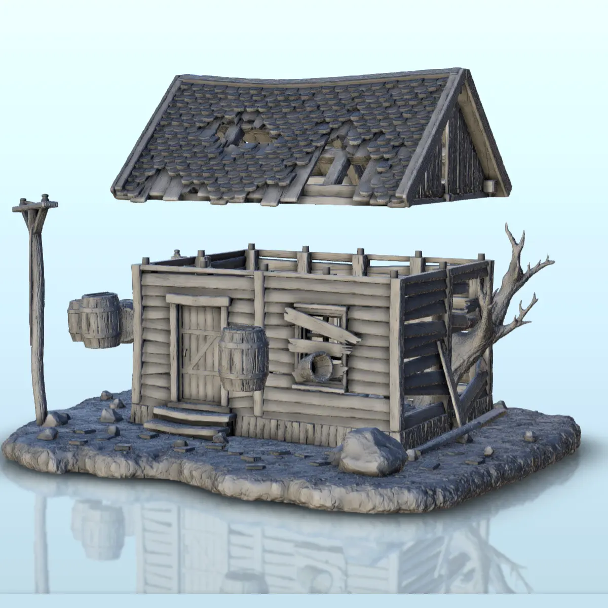 Abandoned house with tree trunk - Terrain scenery West Old