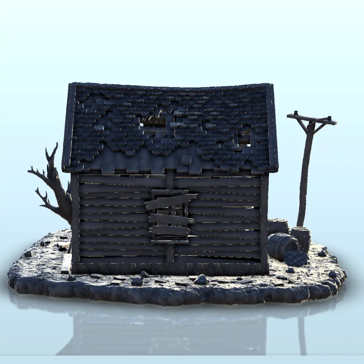 Abandoned house with tree trunk - Terrain scenery West Old