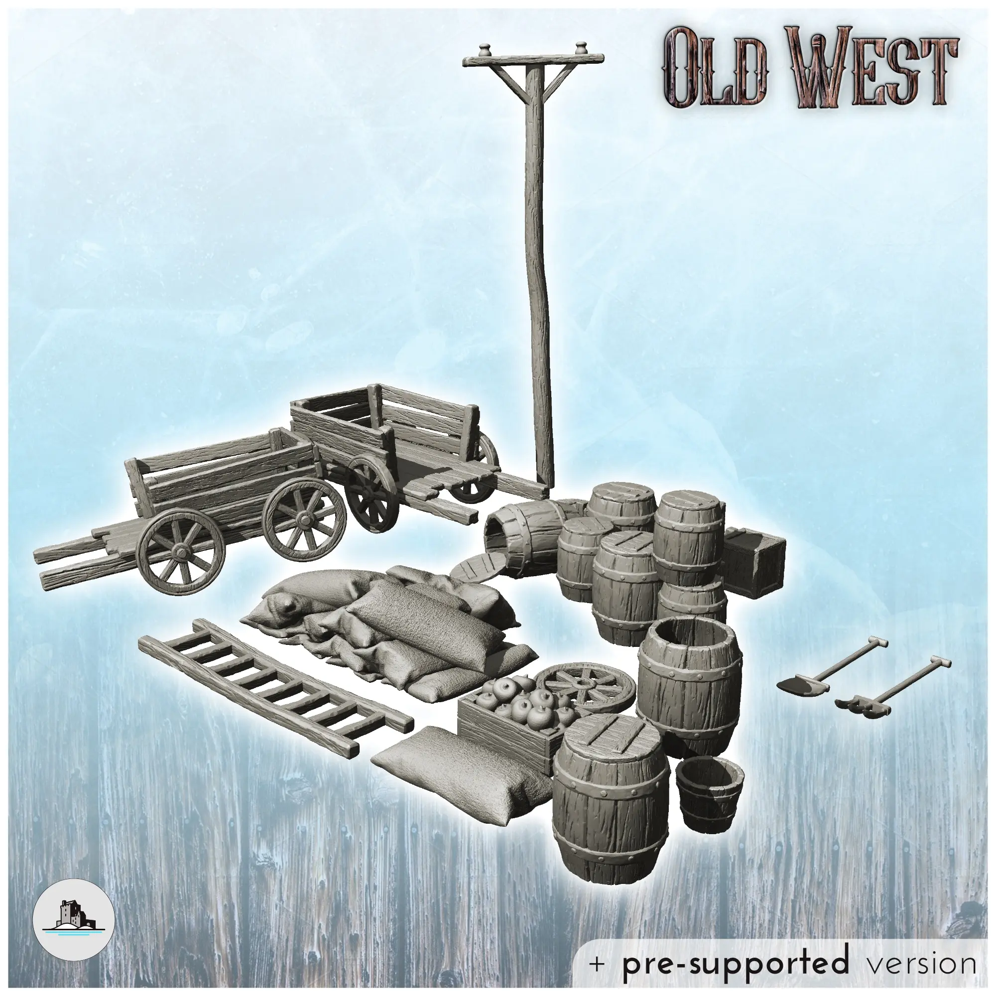 Set of modern and western outdoor accessories with carts