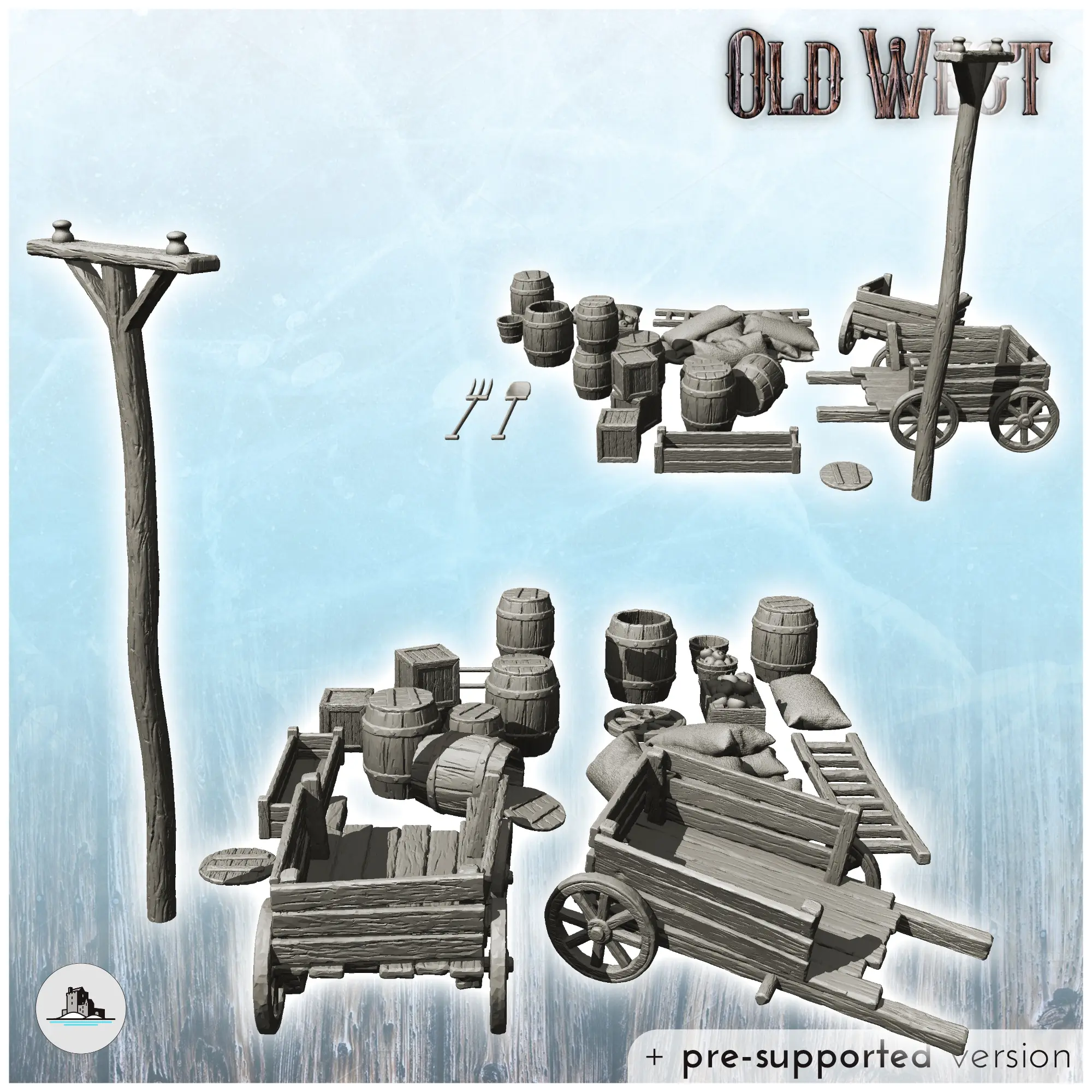 Set of modern and western outdoor accessories with carts