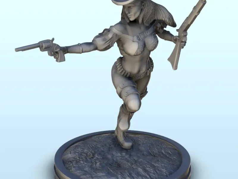 Woman running and shooting with revolver and rifle (21)