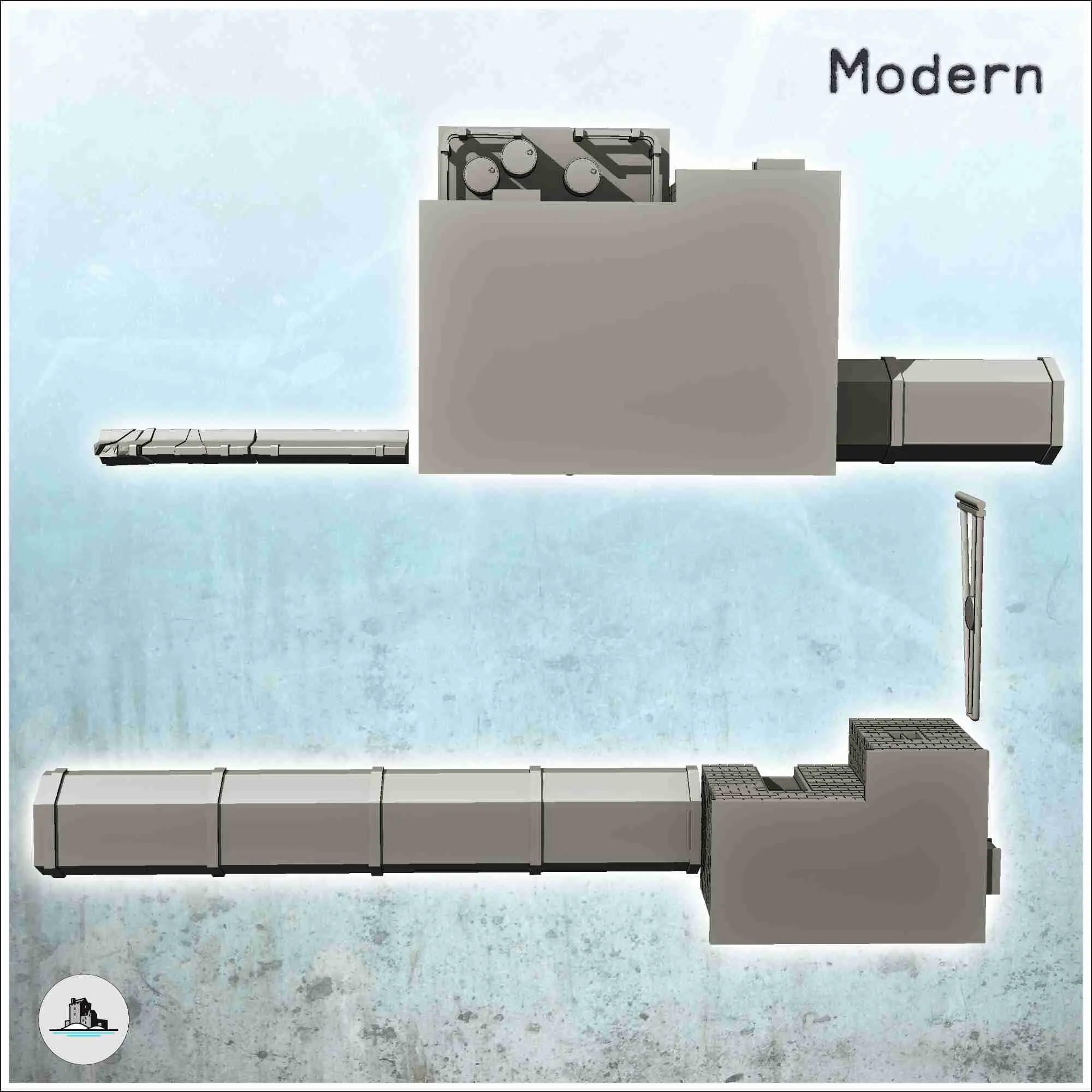 Checkpoint with gate, two buildings and concrete parapet (5)