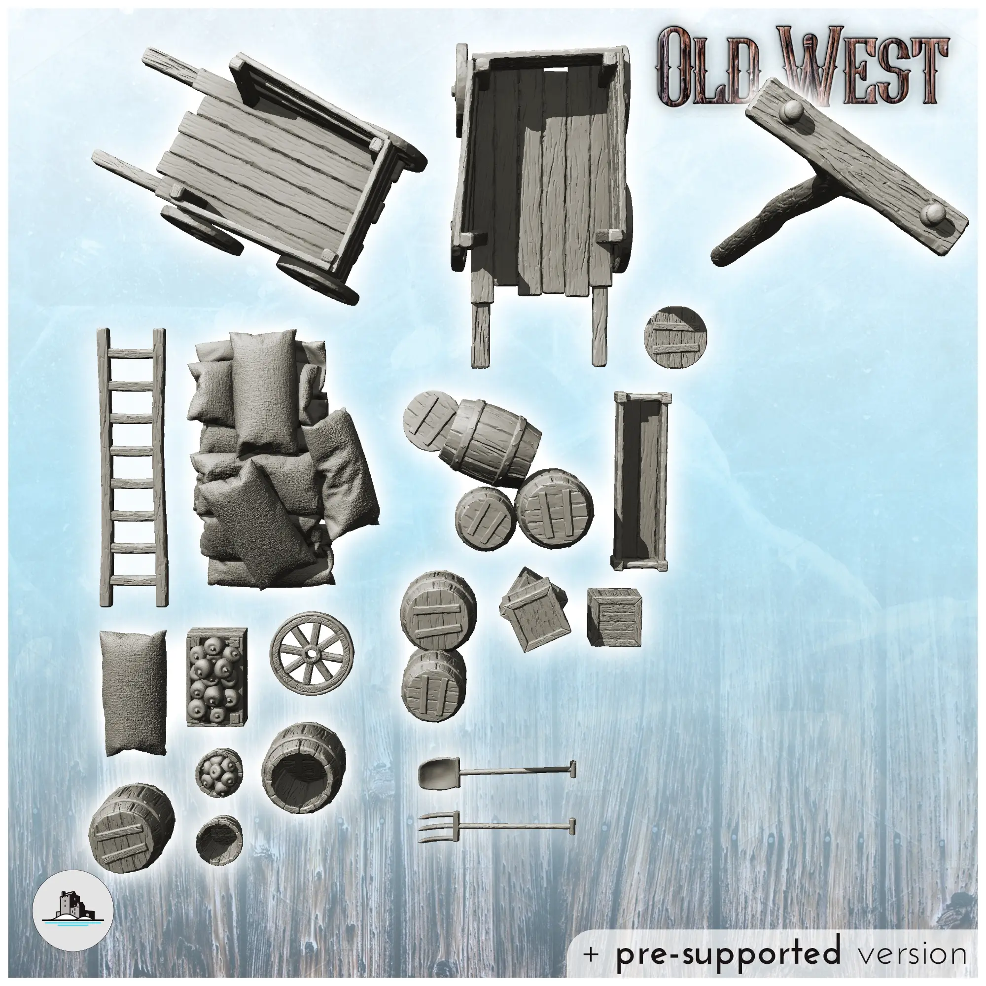 Set of modern and western outdoor accessories with carts