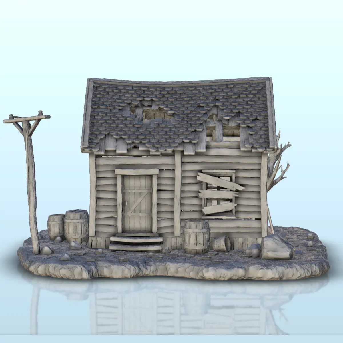 Abandoned house with tree trunk - Terrain scenery West Old