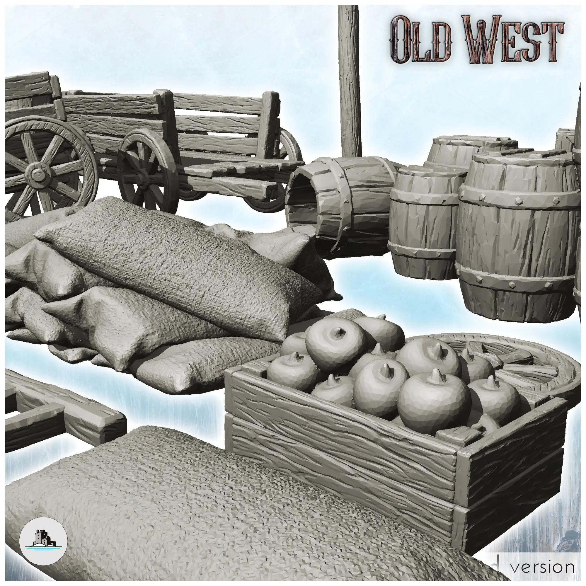 Set of modern and western outdoor accessories with carts