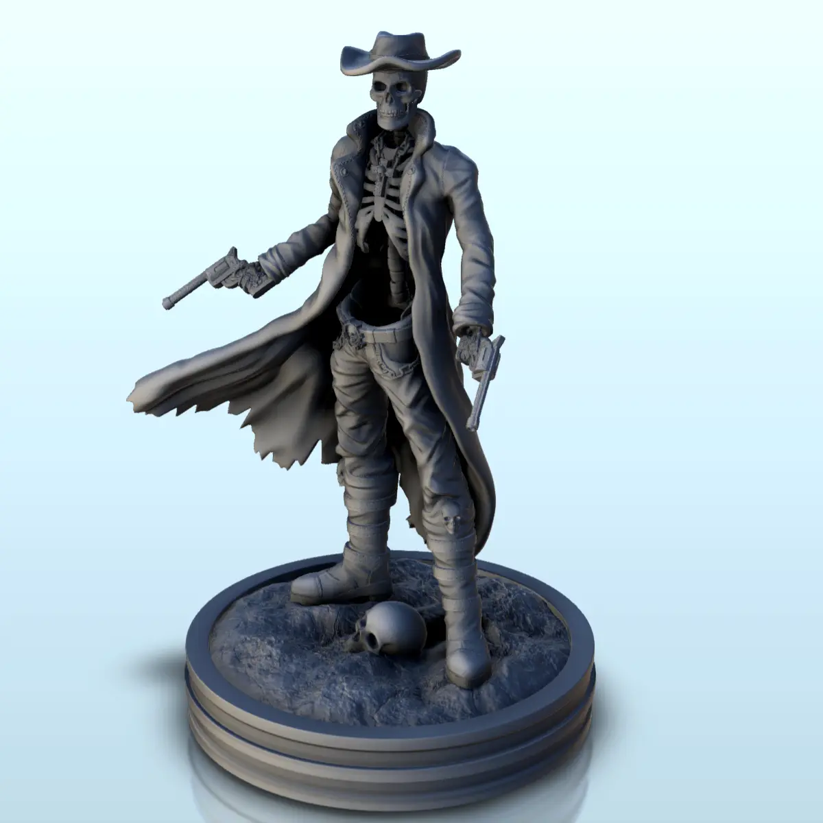 Skeleton cowboy with skull and two revolvers (10) - Old West