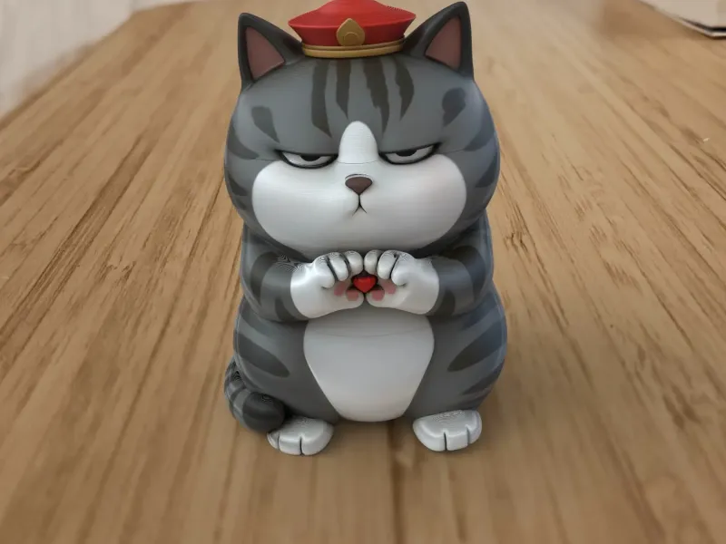 一只灰色大肥猫花猫比心爱你高颜值POP可爱模型摆件