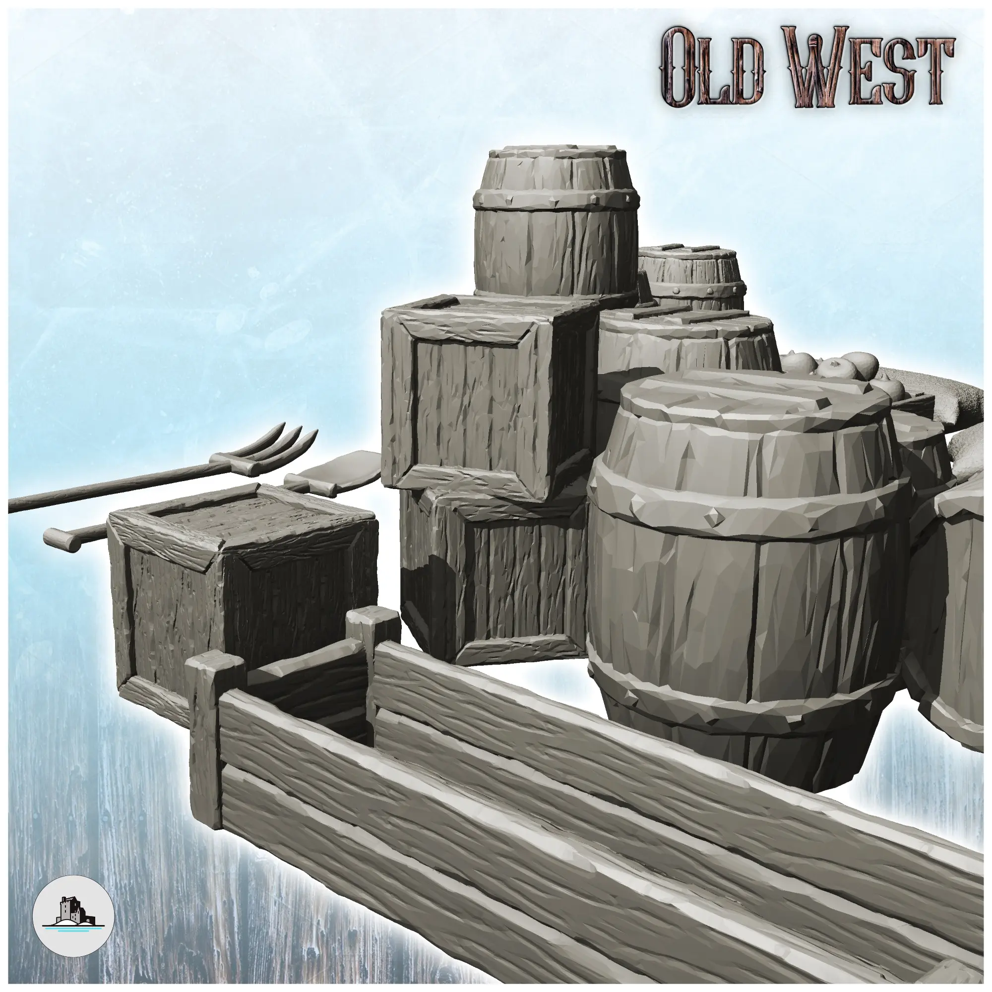 Set of modern and western outdoor accessories with carts