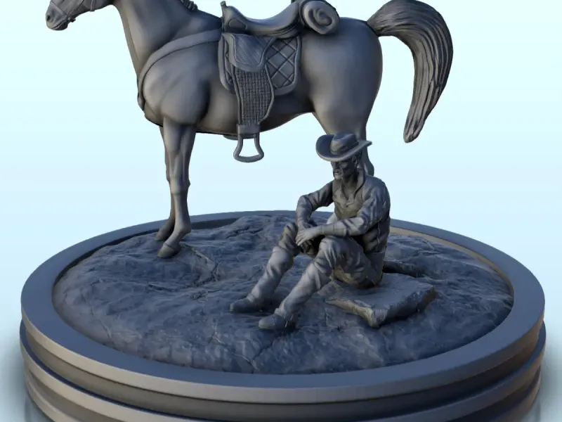 Cowboy sitting next to his horse (7) - Old West Figure mini