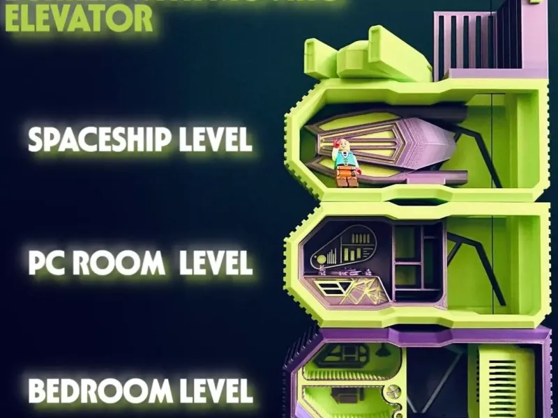 Expandable bunker with moving elevator & spaceship