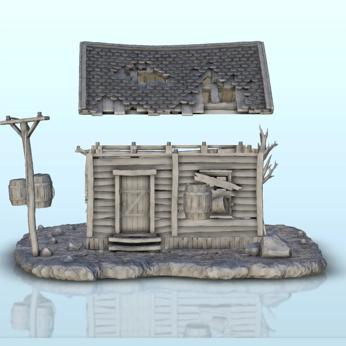Abandoned house with tree trunk - Terrain scenery West Old