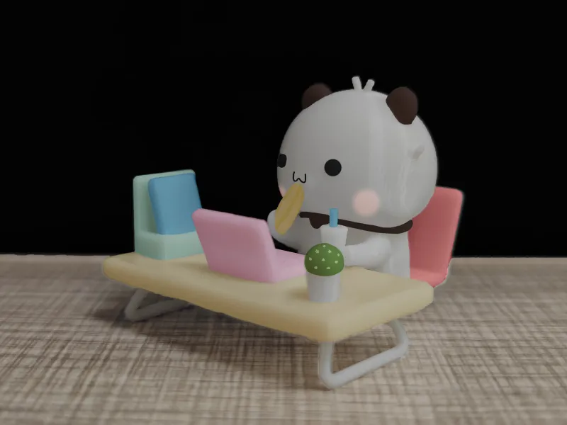 情侣熊系列-在工位吃早饭的一二（Couple Bear-Workstation_breakfast_Yier）
