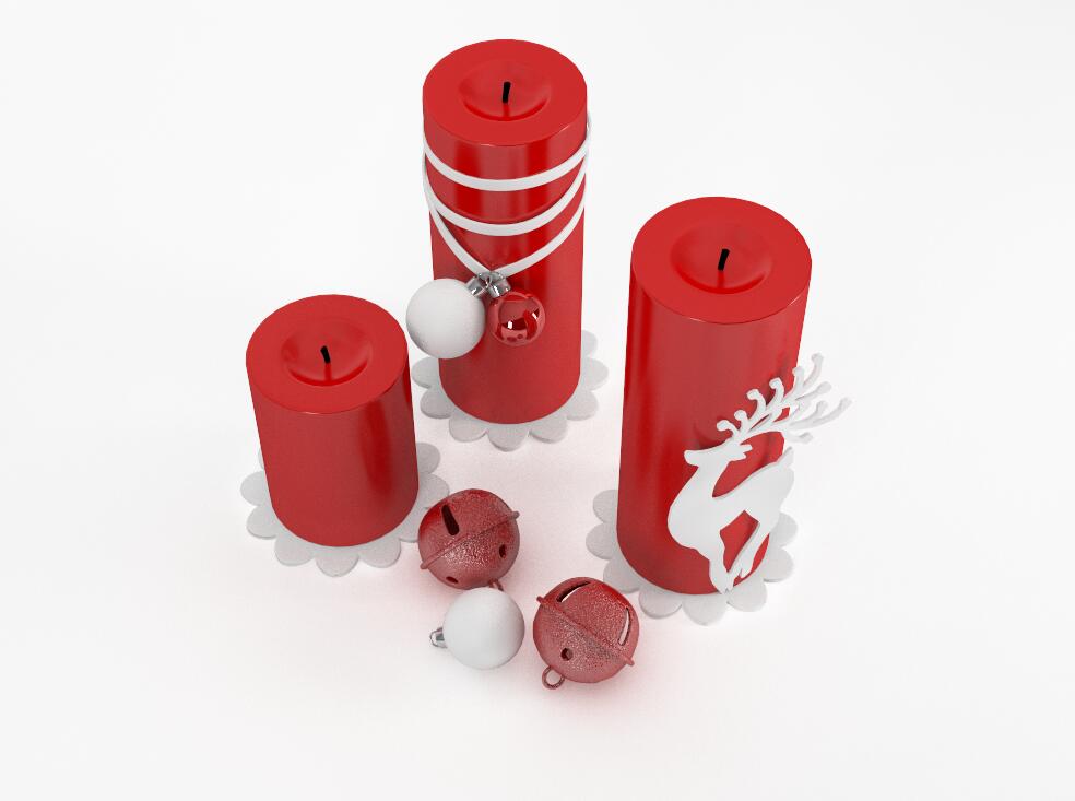 红色圣诞蜡烛加鹿3D打印模型 #圣诞快乐