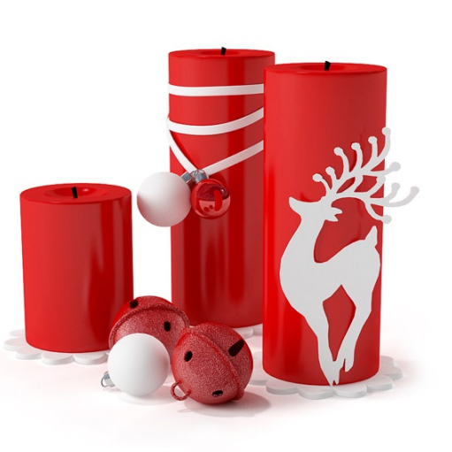 红色圣诞蜡烛加鹿3D打印模型 #圣诞快乐
