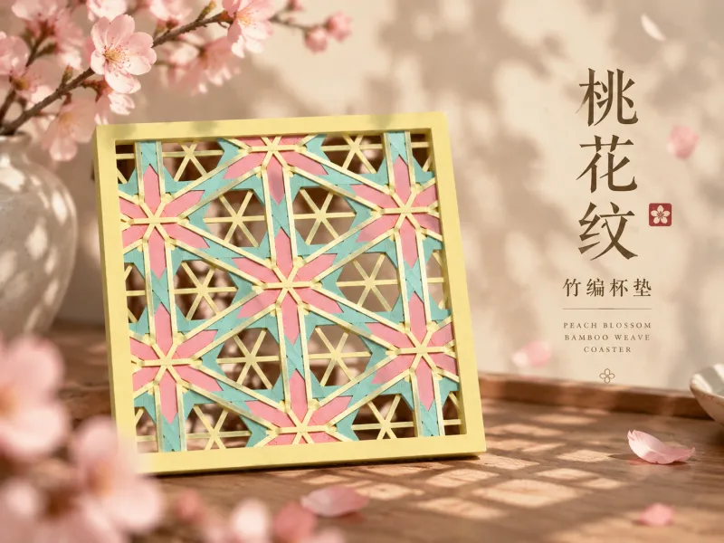 桃花纹竹编杯垫-多色打印i8