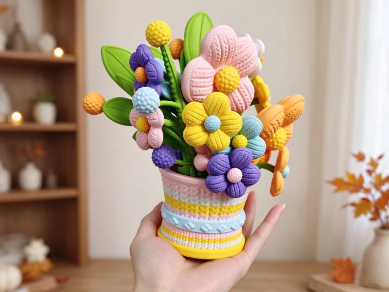 Knitted Yarn Flower Arrangement, 니트 털실 꽃꽂이 도파민 부케 마카롱 컬러 화분 고감성 인테리어 소품