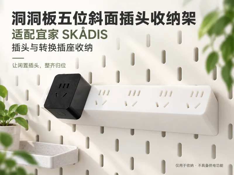 洞洞板五位斜面插头收纳架｜适配宜家 SK&Aring;DIS｜插头与转换插座收纳