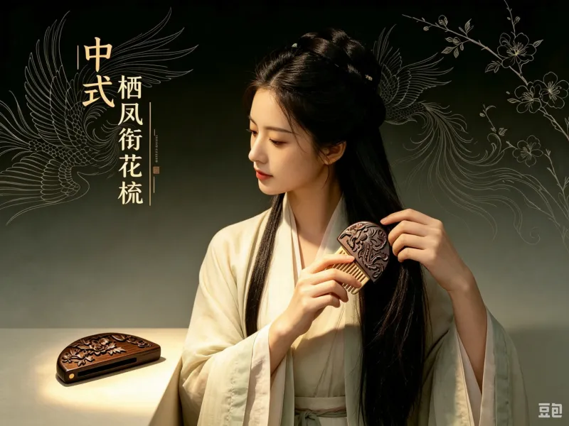 栖凤衔花梳-中式木梳