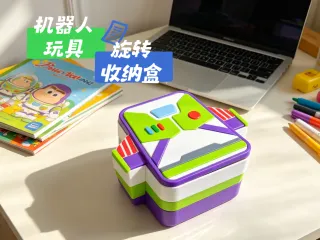 巴斯光年玩具卡通机器人旋转收纳盒 桌面卡通收纳盒 机甲侧翼童趣收纳盒 三层旋转收纳盒