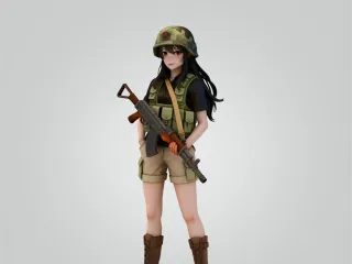高颜值可爱少女手办-39-武装民兵步枪手前线部队高颜可爱少女模型摆件