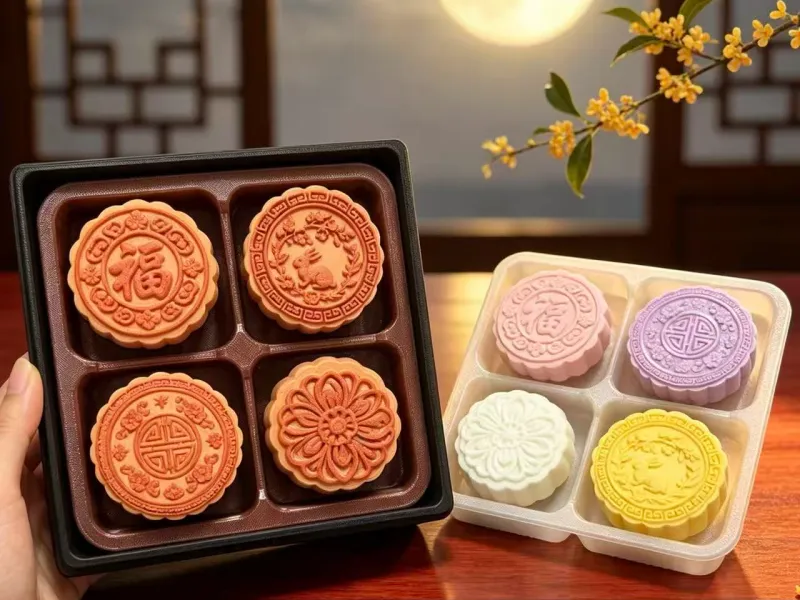 月饼-中秋礼物/按键器礼盒解压玩具-莲蓉双黄味道+冰皮月饼味
