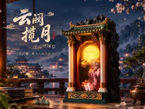 《云阙揽月》中式中秋壁龛祥云圆月氛围灯摆件