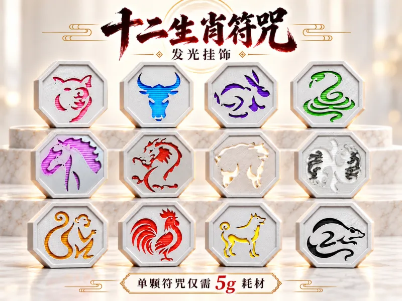 十二生肖发光符咒挂饰（磁控灯）