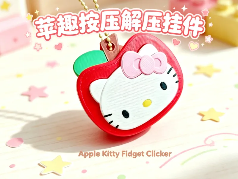 苹趣按压解压挂件 KT苹果头解压挂件 苹果Kitty解压随身挂件 Apple Kitty Fidget Clicker
