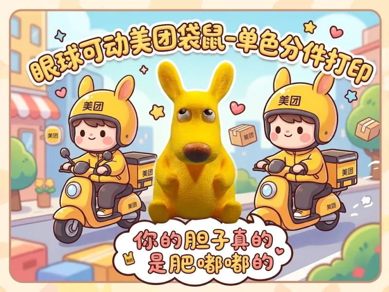 眼球可动美团袋鼠-单色分件打印