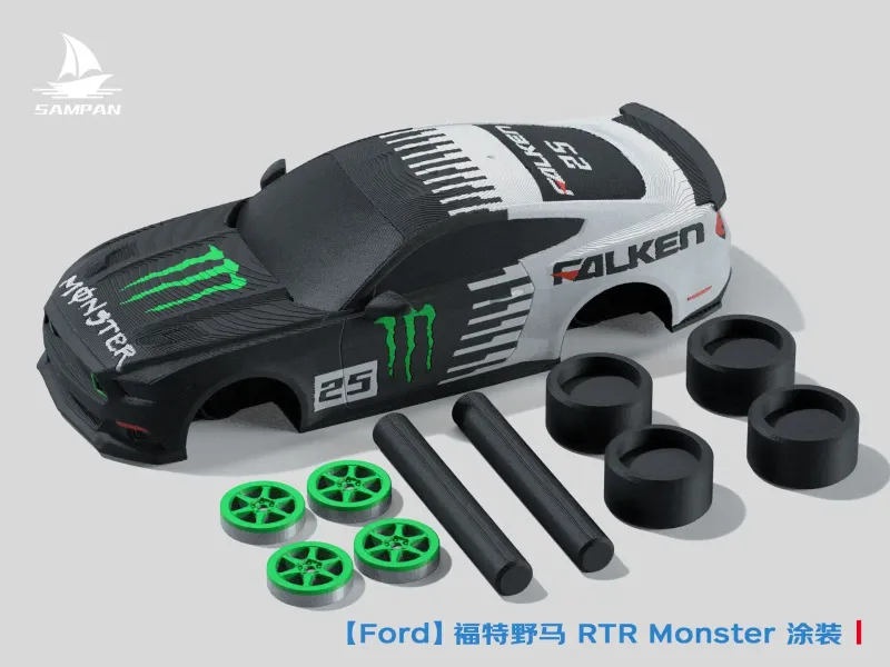 【Ford】福特野马 RTR Monster Energy赛车 肌肉车 漂移冠军车 组装 轮胎可动