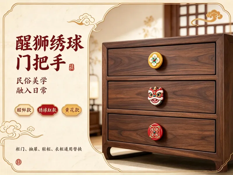 醒狮绣球门把手 传统吉祥纳福把手
