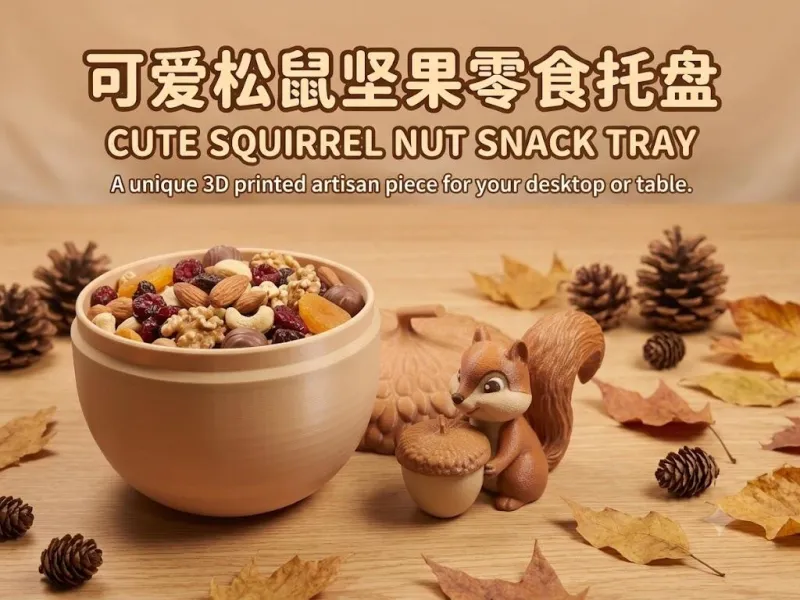 可爱松鼠坚果零食托盘-单色分件打印