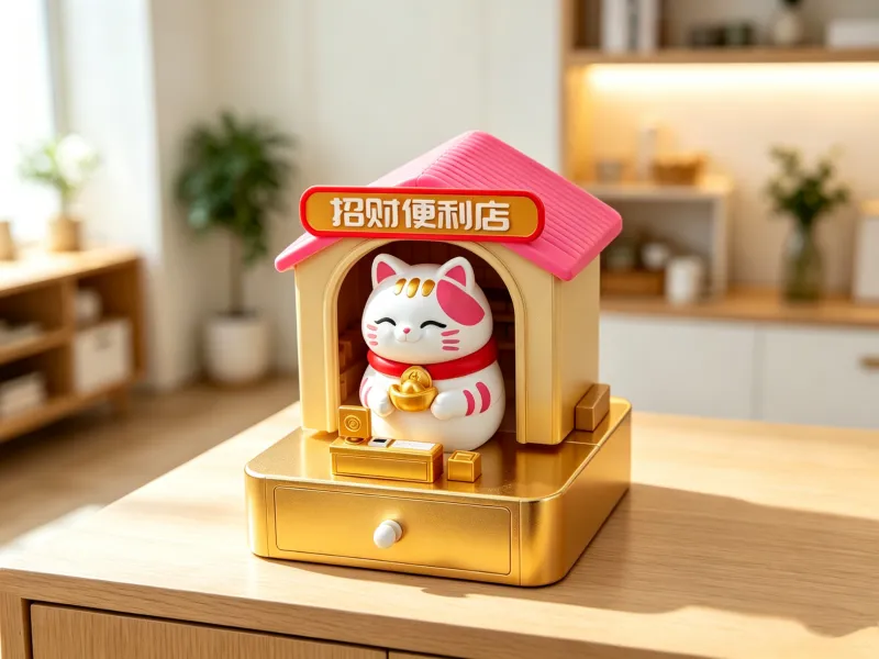 招财便利店 金元宝猫咪+便利店场景+收纳抽屉底座 好运招财摆件