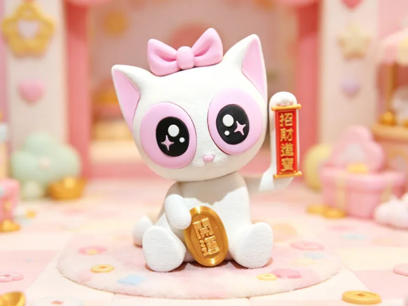 白色招财猫可爱蝴蝶结开运招财进宝