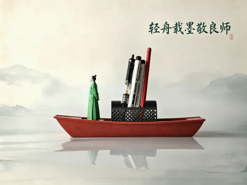 轻舟载墨敬良师笔筒