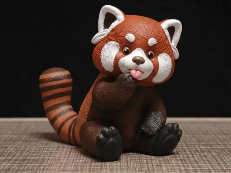 坐着*手的小熊猫（Sit licking hand red panda）
