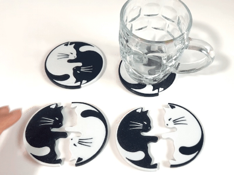 双生猫杯垫|双面猫猫咖啡杯垫