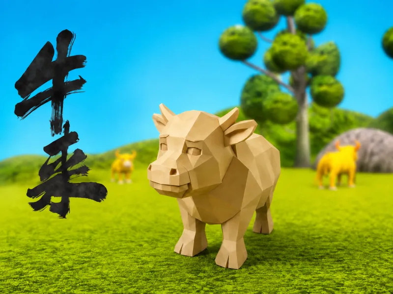 牛来电影—低多边形牛来手办