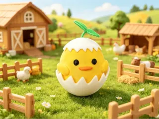 头顶发芽的蛋壳小鸡