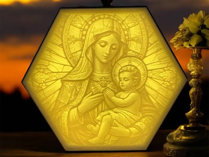 Hexagon Lamp LED RGB - Jesus - Gott - Heilige Maria 002