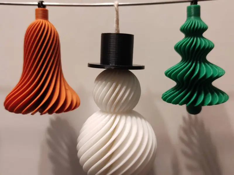 Christmas Decorations - Snowman, Bell, Tree - spiral twist